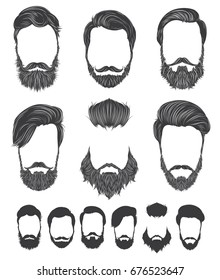 Hairstyle and beard hipster fashion, set vector illustrations