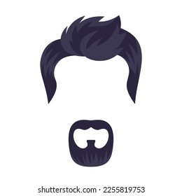 Hairstyle and beard for men flat vector illustration. Cartoon drawing male haircut for hipster, young character isolated on white. Barber shop concept