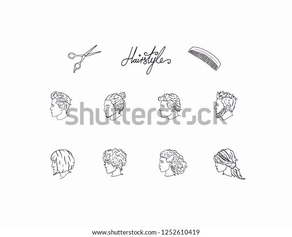 Hairstyle Black Outline Cartoon Simple Graphic Stock Image