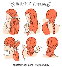 Hairstyle braids  tutorial illustration