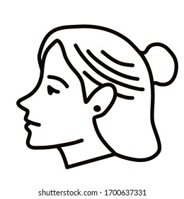 Hairstyle with a bun. Styling.  Female hairstyle icon set. Simple vector illustration.