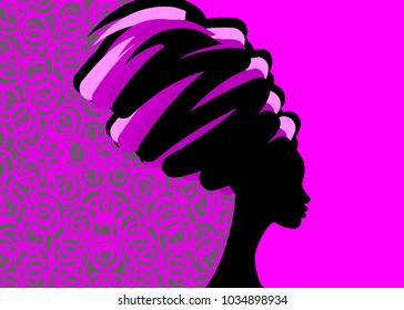 hairstyle concept with beautiful girl, black women vector silhouette. Design concept for beauty salons, spa, template brochure, cosmetics, fashion and beauty industry. Pink Background 