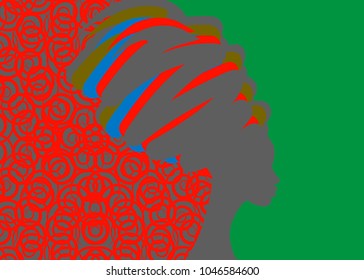 hairstyle concept with beautiful girl, black women vector silhouette. Design concept for beauty salons, spa, template brochure, cosmetics, fashion and beauty industry. Green and Red Background 