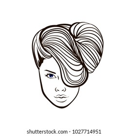 Hairstyle contour girl vector banner for beauty salon. Cute woman