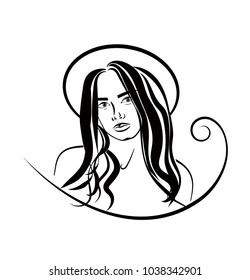 Hairstyle contour girl wearing hat vector banner for beauty salon. Cute woman