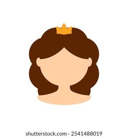 Peinado con una corona para una princesa. Plantilla. Peluca para reina. Estilo plano del color de la historieta. El fondo blanco. Imagen de Vector para un personaje femenino de cuento de hadas.