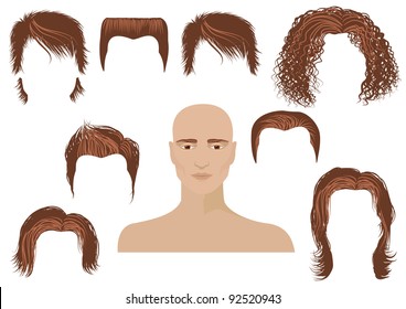 Hairstyle.Man face and set of haircuts isolated on white for design