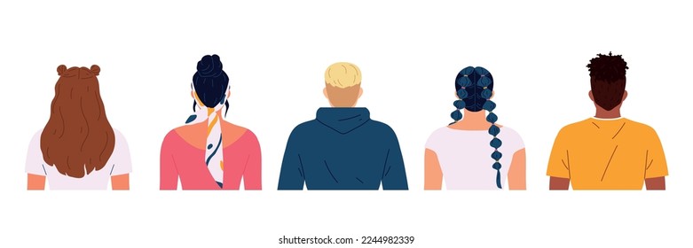 Hairstyle flat icons set with back view of males and females with different haircuts isolated vector illustration