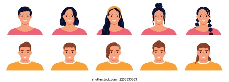 Hairstyle flat icons set with male and female avatars with different haircut isolated vector illustration