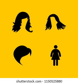 hairstyle icon. 4 hairstyle set with hair, wigs and woman with dress vector icons for web and mobile app