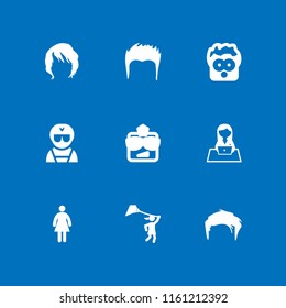 hairstyle icon. 9 hairstyle set with punk, girl, wig and woman with dress vector icons for web and mobile app