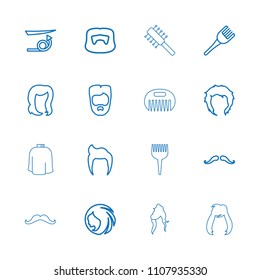 Hairstyle icon. collection of 16 hairstyle outline icons such as mustache, straight hair, coloring brush, comb, barber brush. editable hairstyle icons for web and mobile.