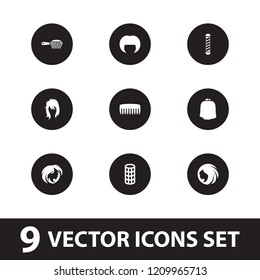 Hairstyle icon. collection of 9 hairstyle filled icons such as hair curler, hair brush, comb. editable hairstyle icons for web and mobile.