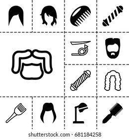 Hairstyle icon. set of 13 filled and outline hairstyle icons such as comb, hair brush, salon hair dryer, hair curler