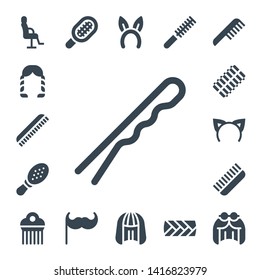 hairstyle icon set. 17 filled hairstyle icons.  Simple modern icons about  - Salon chair, Hairstyle, Comb, Hairpin, Hair curler, Headband, Moustache, Wig, Plait