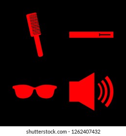 hairstyle icon set about hairbrush, glasses and volume vector set