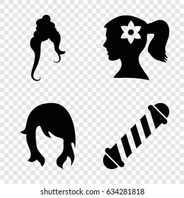 Hairstyle icons set. set of 4 hairstyle filled icons such as woman hairstyle, hair curler