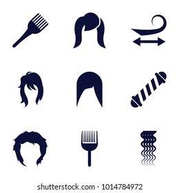 Hairstyle icons. set of 9 editable filled hairstyle icons such as hair curler, curly hair