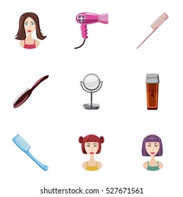 Hairstyle icons set. Cartoon illustration of 9 hairstyle vector icons for web