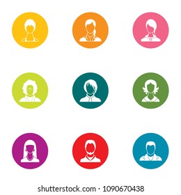 Hairstyle icons set. Flat set of 9 hairstyle vector icons for web isolated on white background