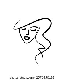 hairstyle logo for beauty salon. lush curls of hair, makeup. icon - face of a beautiful girl, concept cosmetology