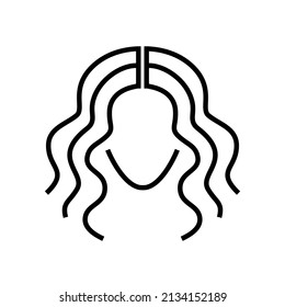 líneas delgadas del logotipo del peinado. silueta de corte marcadamente ondulado. vector de icono de cabello rizado. emblema de la barbería. pelo cosmético