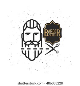 Hairstyle Man With Mustache And Beard. Barber Shop Logo.