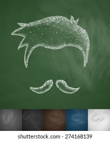 hairstyle and mustache icon. Hand drawn vector illustration. Chalkboard Design