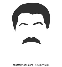 Hairstyle and mustache like Joseph Stalin. Template for changing face style. Avatars design. Black hair, eyebrows and mustache isolated on white. Caricature template with correct form and proportions.