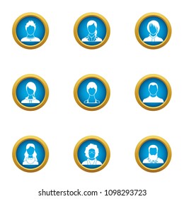 Hairstyle of a person icons set. Flat set of 9 hairstyle of a person vector icons for web isolated on white background