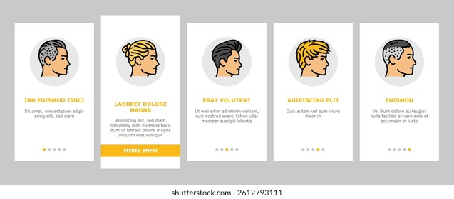 hairstyle portrait hair fashion onboarding mobile vector. beauty head, haircut face, style person, hipster female, people girl, male young hairstyle portrait hair fashion Illustration
