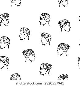 hairstyle portrait hair fashion vector seamless pattern thin line illustration