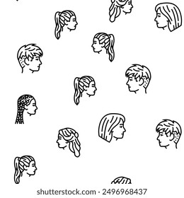 hairstyle portrait hair fashion vector seamless pattern thin line illustration