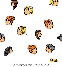 hairstyle portrait hair fashion vector seamless pattern thin line illustration