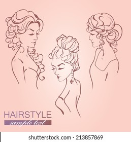 hairstyle set of girls vector background