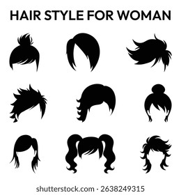 Hairstyle silhouette collection for female beauty fashion icon vector illustration in modern elegant design editable creative isolated bundle.