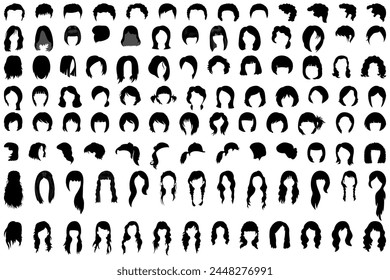 Hairstyle silhouettes. Collection of hairstyles for women and men. Vector illustration.