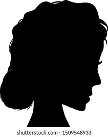 Hairstyle is a sloppy bun. Silhouette. template for logotype, banners, typography
