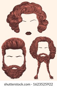 Hairstyles. Art detailed editable illustration. Vector vintage engraving. Isolated on light background. 8 EPS
