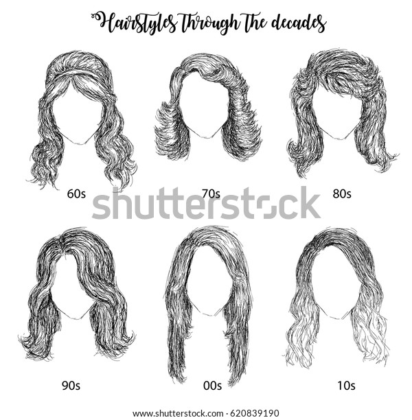 Hairstyles By Decades 60s 10s Vector Royalty Free Stock Image