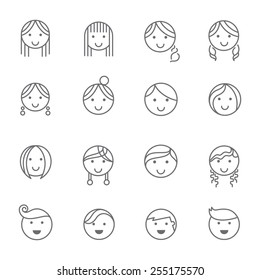 Hairstyles Emotions Line Icons.