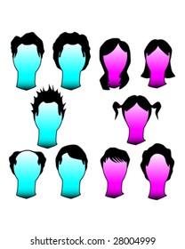 Hairstyles and haircuts in vector silhouette - men and women