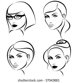 Estilos de pelo y maquillaje. Ilustración vectorial.