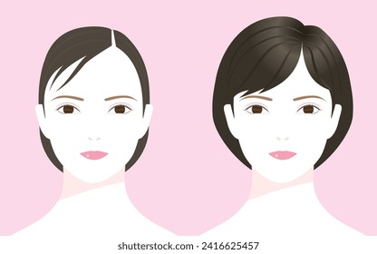 Hairstyles for senior women. Thin hair and voluminous hair. vector illustration. thinning hair,sparse hair 