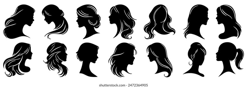 Hairstyles Silhouette: Hair Trends, Fashionable Cuts, Flat Vector Illustration