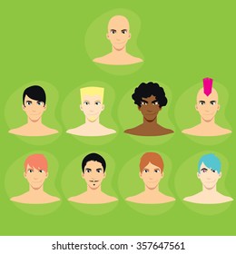Hairstyles Vector Set. Man Hairstyles Illustration