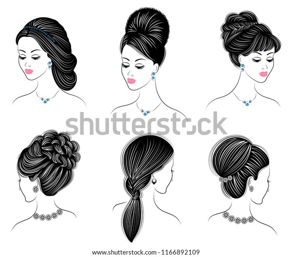 Hairstyles Woman On Long Hair Isolated Stock Vector Royalty