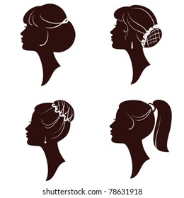 Hairstyles,vector beautiful women and girl silhouettes