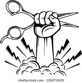 Hairstylist Arm Raised Up With Hand Holding Hairdresser Barber Equipment Tool For Cutting And Styling Hair Cut