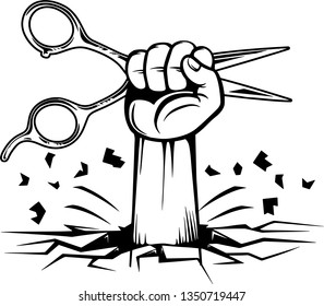 Hairstylist Arm Raised Up With Hand Holding Hairdresser Barber Equipment Tool For Cutting And Styling Hair Cut